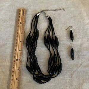 Vintage 80’s Black Resin Earrings and Necklace Set